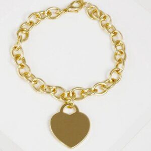 WOMEN'S HEART CHARM OVAL LINK METAL BRACELET - GOLD